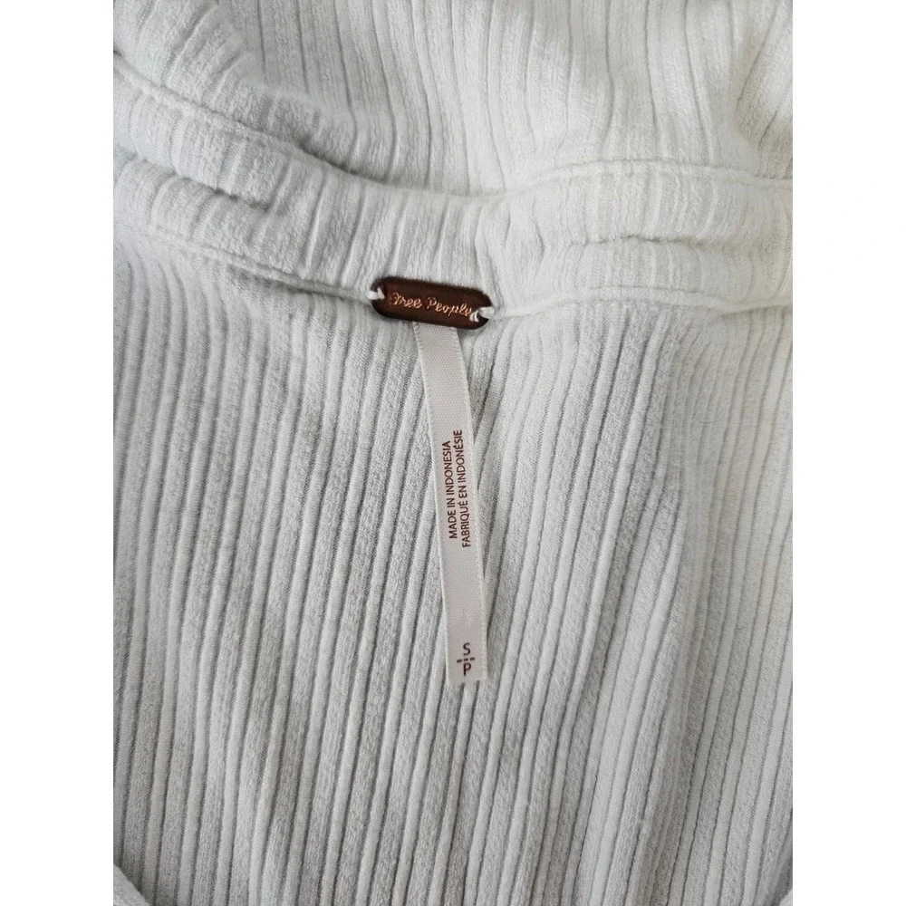 Free People‎ Ivory Ribbed Crop Top Short Sleeve Collared SP Boho Cottagecore